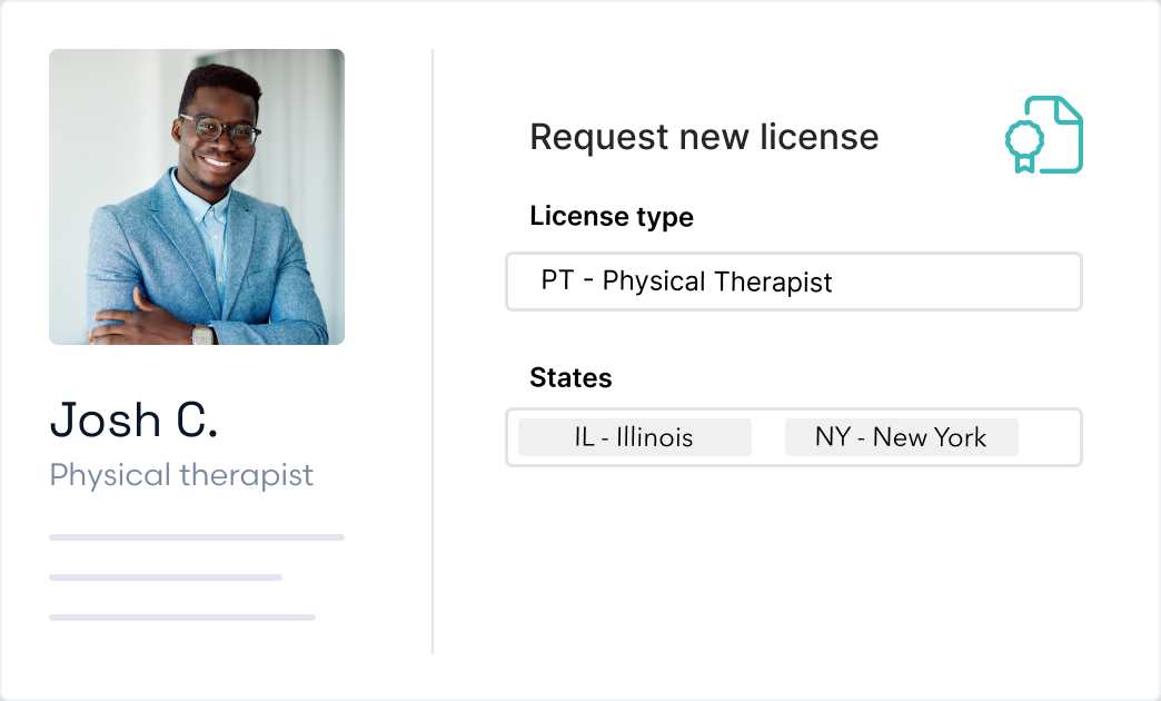 Request new license form: PT — Physical Therapist across Illinois and New York
